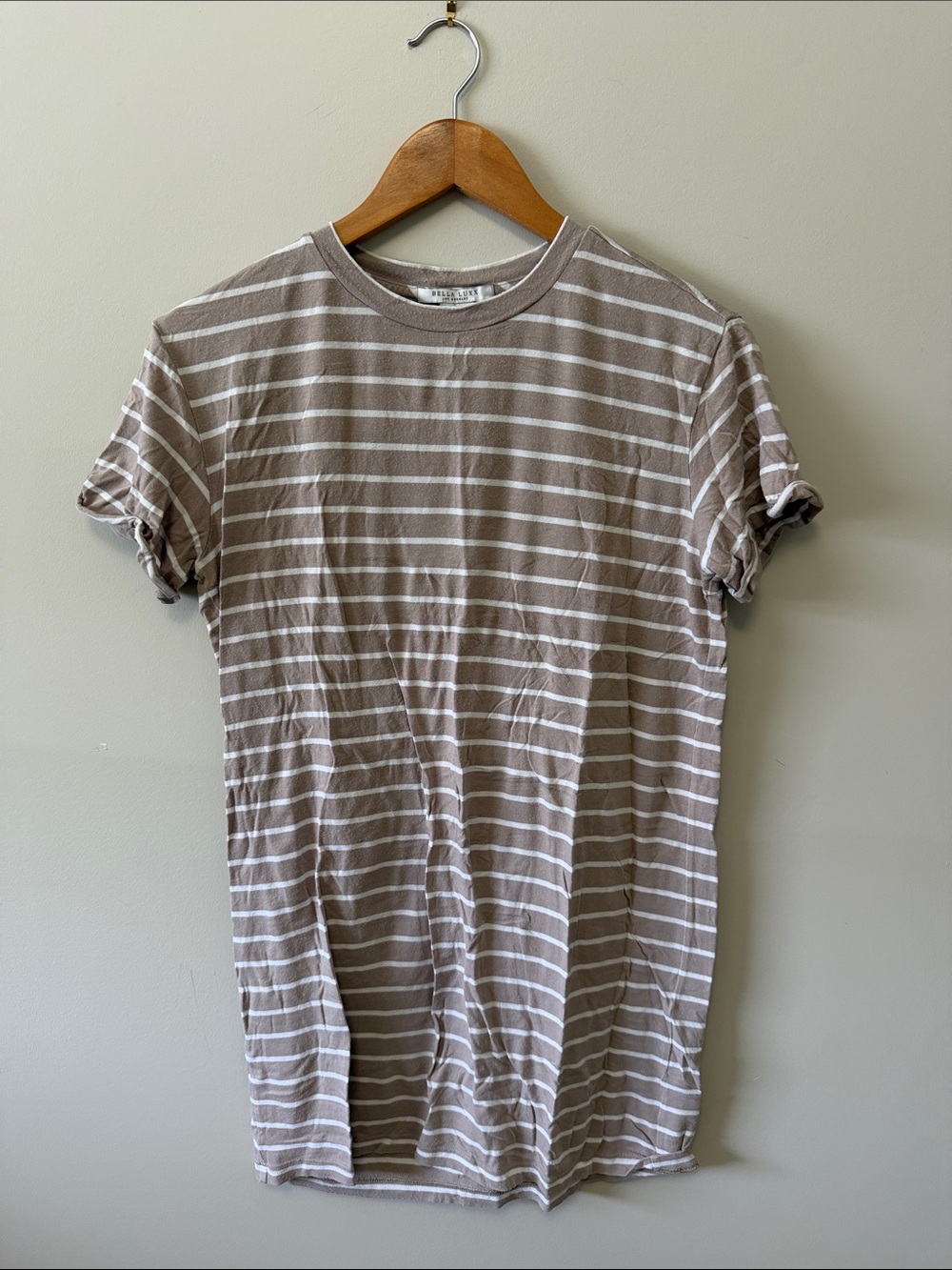 Bella Luxx Striped Mini Dress - Taupe & White